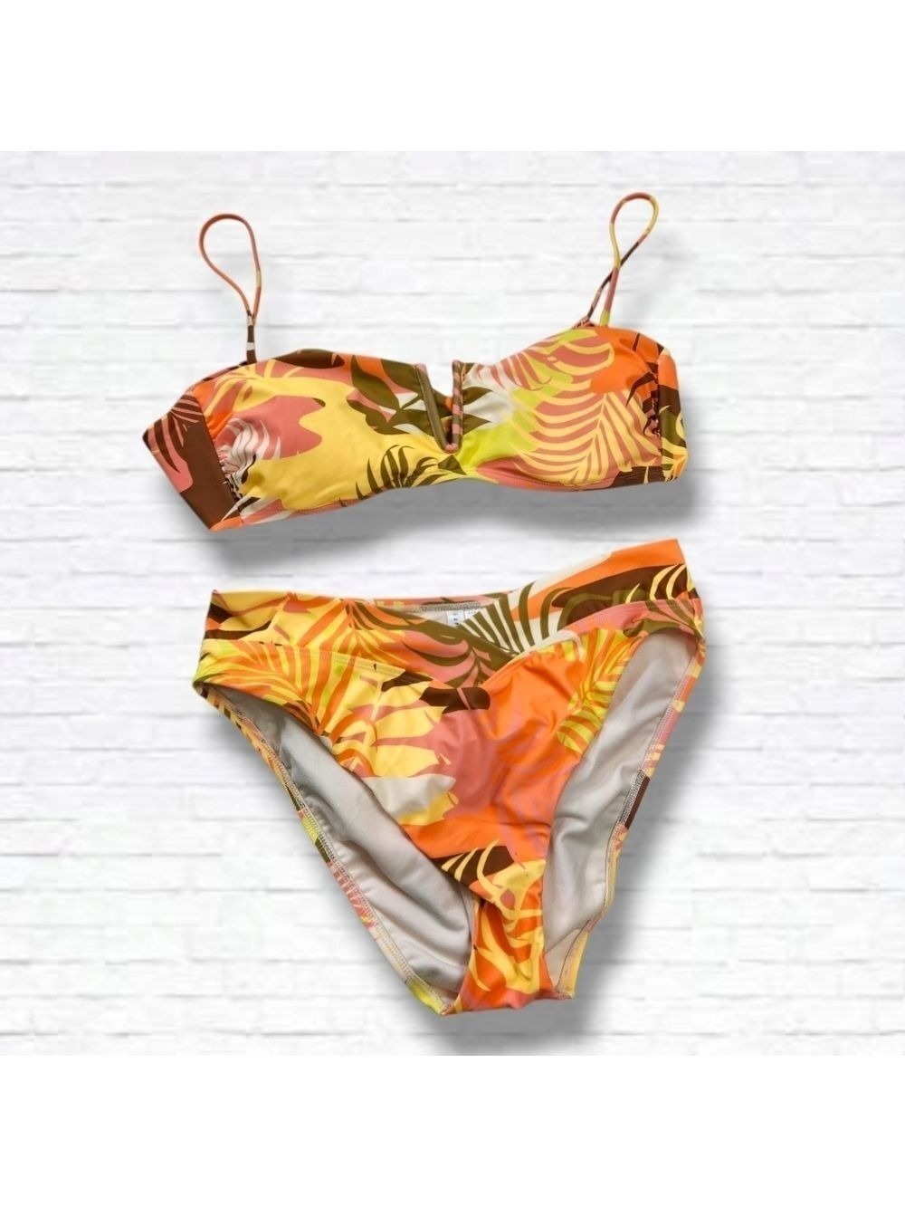 Sanctuary V Wire Bandeau Tie Back Bikini And High Waist Bottoms Size L NWOT